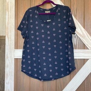 Style & Co Navy Blue Heart Patterned Top. P2P 22” length 25” SIZE XL NWT